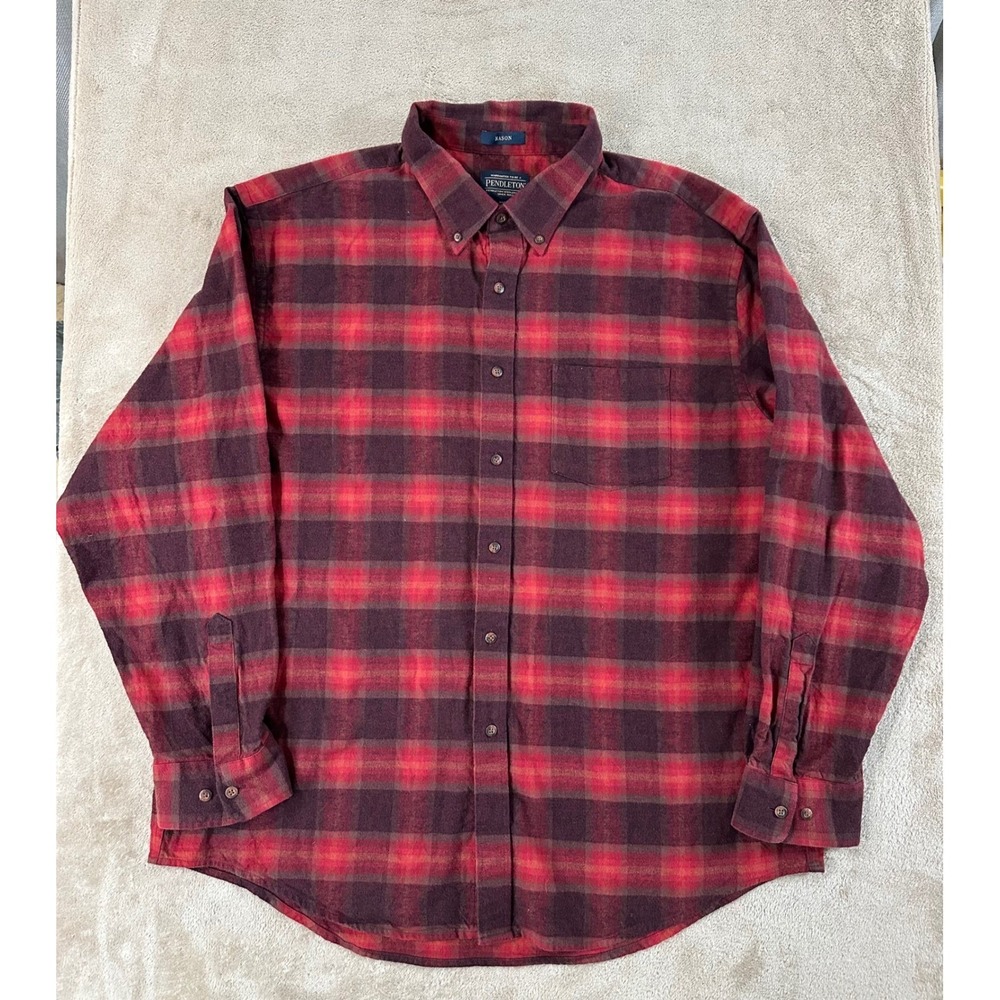 Pendleton Mason Flannel shirt Mens 2XL Red Burgundy Plaid Cotton Button Down EUC